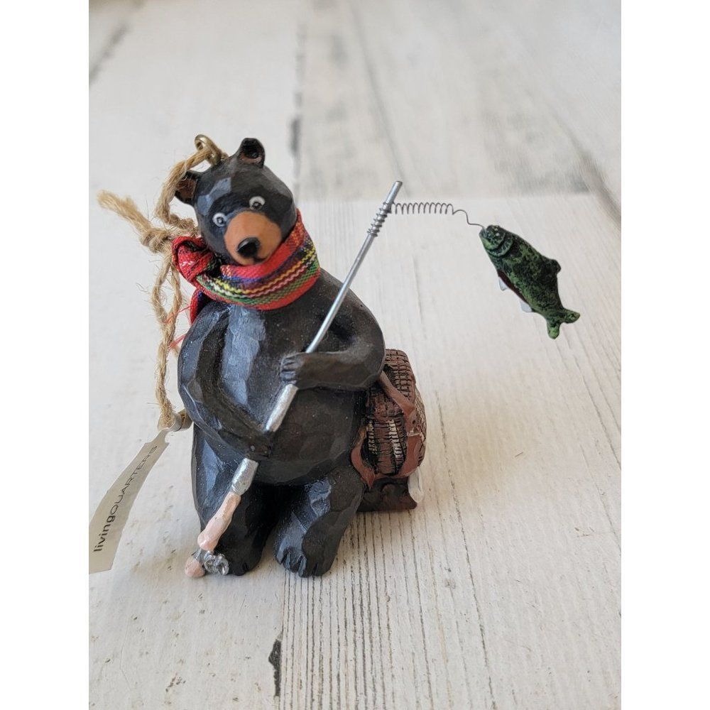 Rustic black bear fishing nets ornament Xmas scarf bass